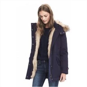 Banana Republic - Navy Blue Parka w/ Faux Fur Trim